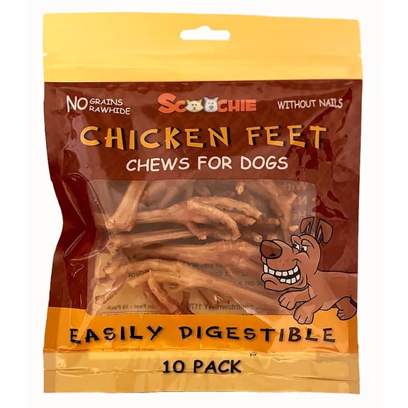 SCOOCHIE Chicken Feet Chews for Dogs, 10 Pack Bag