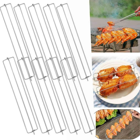 10 Pack Chicken Wing Rails for Grill, Clamping Wing Rails for Chicken Wings, BBQ Wing Rails for Grilling Tool Set Outdoor Picnic Camping Barbecue