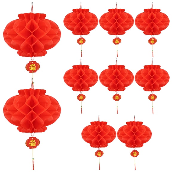10 Pack Chinese Red Paper Lanterns Honeycomb Design for Chinese New Year