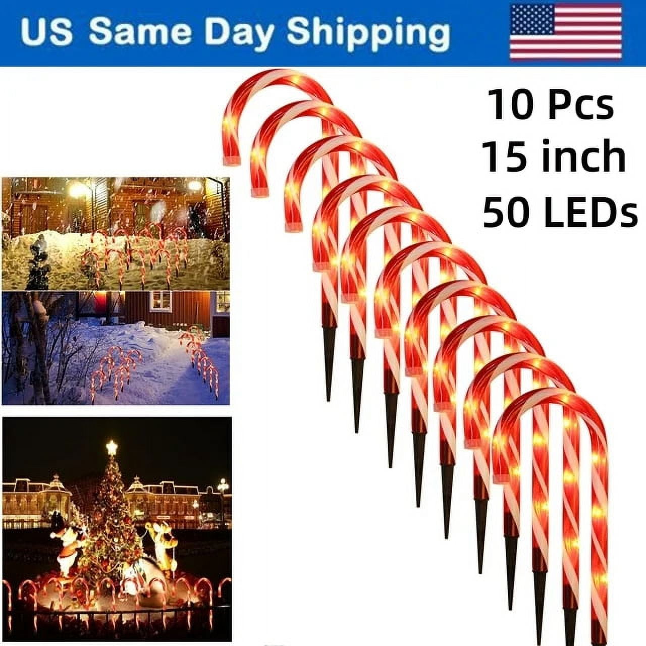 10 Pack Christmas Candy Cane Lights 15in Flickering Candy Cane Pathway