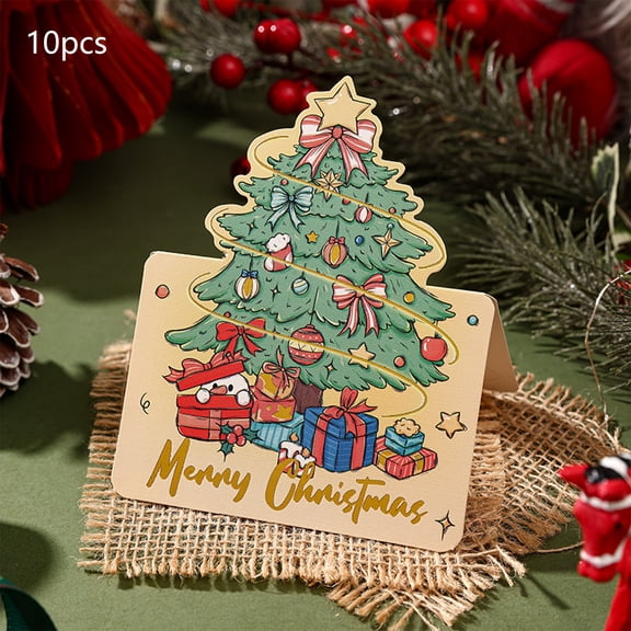 10 Pack Christmas Christmas Tree Stamping Greeting Cards Flower Shop Baking Gift Giving Small Cards Message Cards Home ornaments