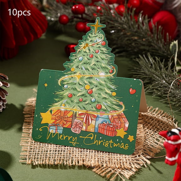 10 Pack Christmas Christmas Tree Stamping Greeting Cards Flower Shop Baking Gift Giving Small Cards Message Cards festival ornaments