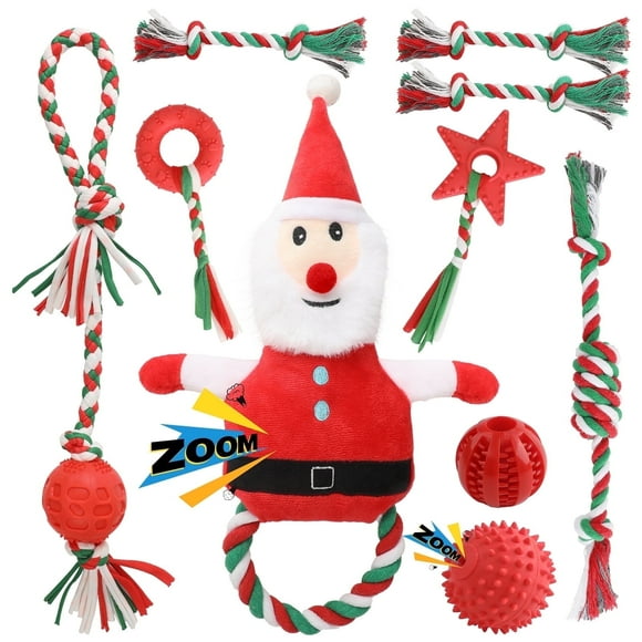 10 Pack Christmas Dog Toys, Squeaky Dog Toys, Tug of War Dog Plush Toys, Large Stuffed Dog Toys for Small Medium Large Dogs