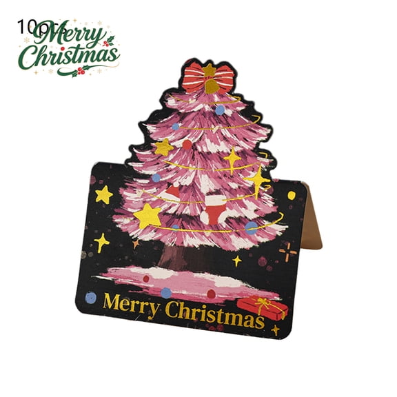 10 Pack Christmas Greeting Card, Paper Gold Foil Christmas Tree Message Card, Blank Interior for Handwritten Wishes, Small Gift Note Card for Florist Bakery Holiday Gift Giving Xmas Home Decoration