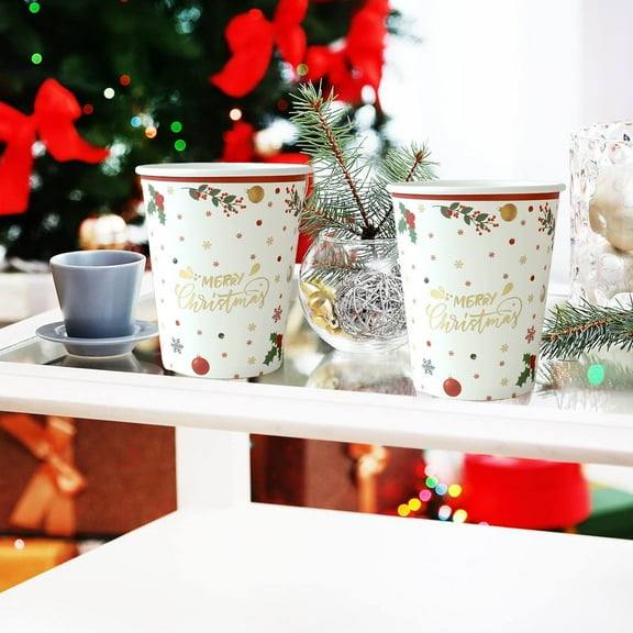 Taicans ‌10 Pack Christmas Paper Cups,Red Reindeer & Snowflakes Design,Heavy-Duty Thickened for Hot/Cold Drinks,Perfect for Xmas Parties & Celebrations‌