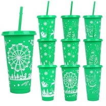 10 Pack Christmas Plastic Water Cup With Lid, Straw Cup, Party Cup - 24oz Reusable Plastic Drink Cup With Santa Claus