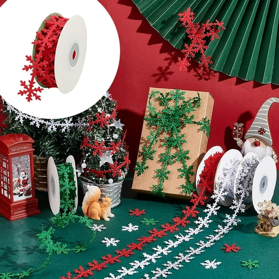 10 Pack of Christmas Snowflake Ribbon Gift Wrapping Embossed Ribbon Holiday Desktop Window Fireplace Red Wine Bottle Decoration Total Length Of Ribbon 196.85 Inches