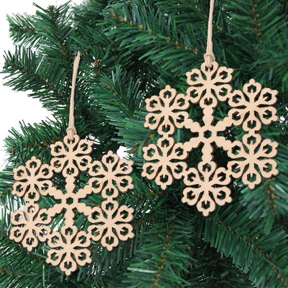 10-Pack Christmas Snowflake Wooden Pendants, Tree Ornaments for Home Decor and Holiday Party Scenes-Khaki
