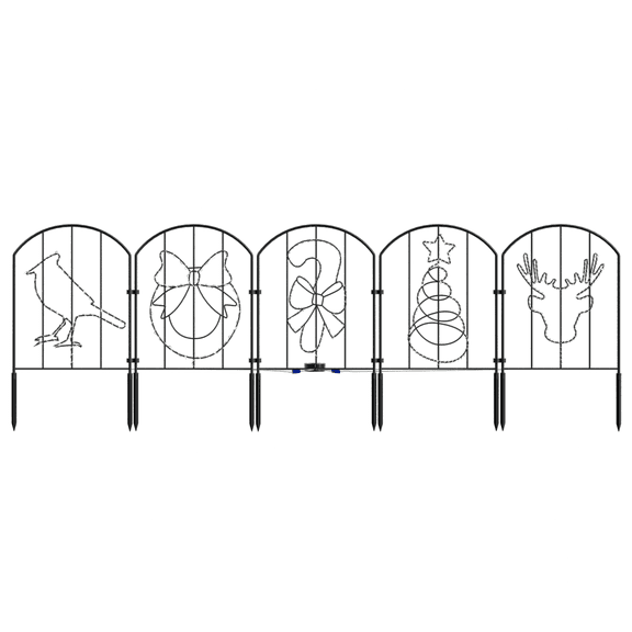 10 Pack Christmas Solar Lighted Garden Fence Border, Waterproof Metal Holiday Pattern Landscape Edging Stakes for Yard Lawn Winter Decor