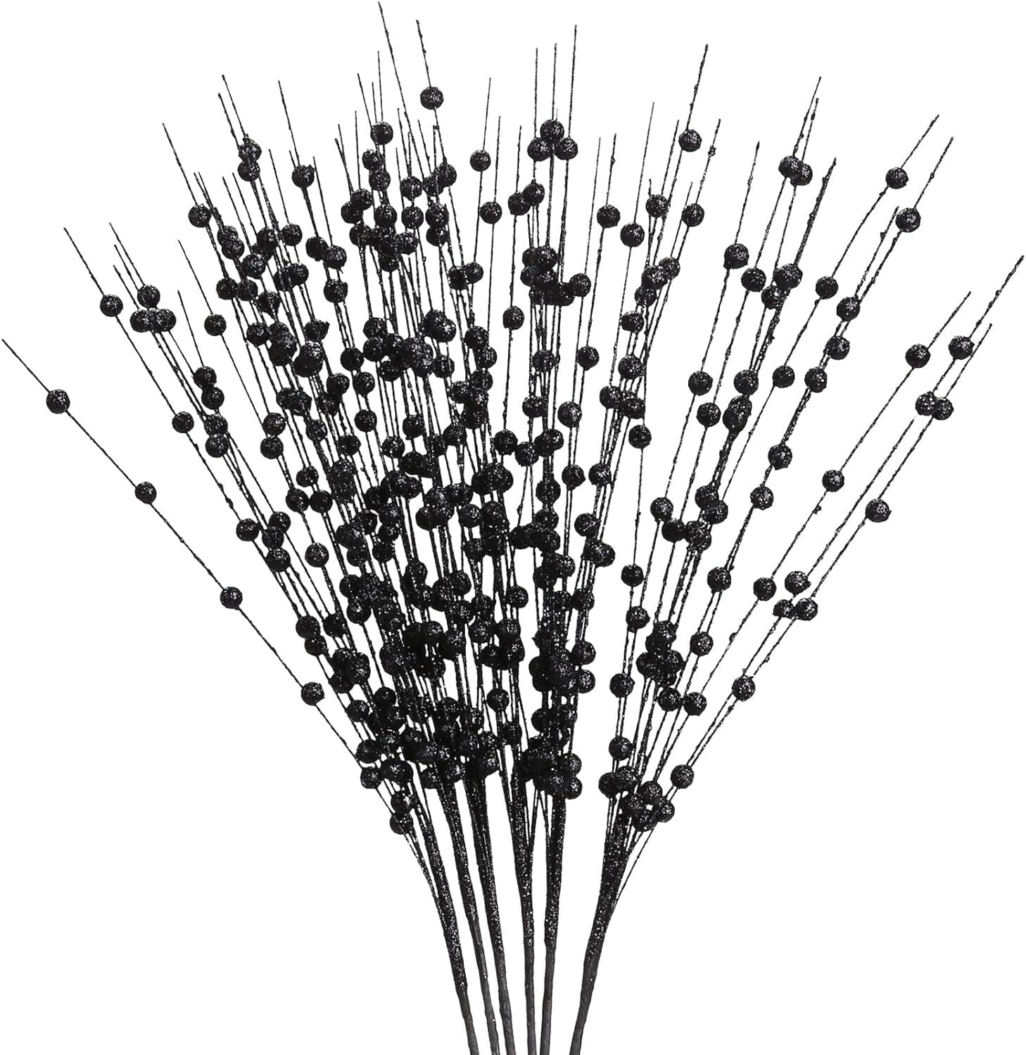 10 Pack Christmas Tree Berry Stem (Black), Decorative Bead Sticks