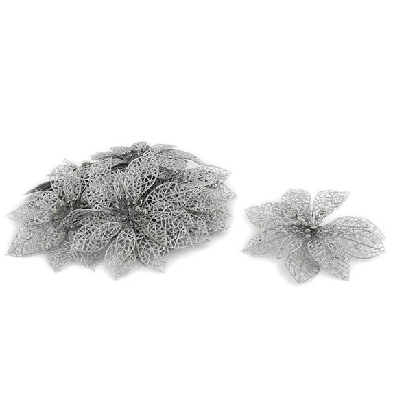 Unique Bargains Home Christmas Tree Artificial Glitter Hanging Flower Silver Tone 10 Pcs