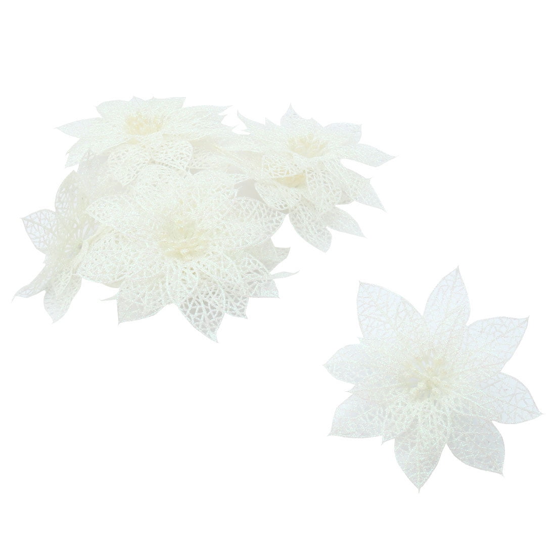 10-Pack Christmas Tree Decorative Ornaments Artificial Glitter Powder Flowers White