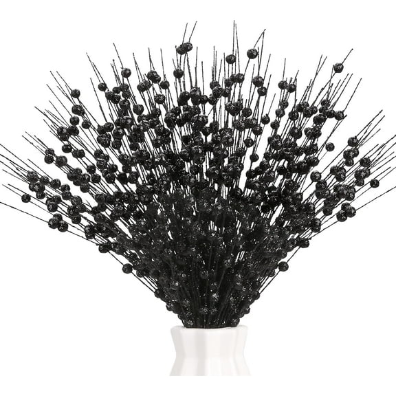 10 Pack Christmas Tree Filler Decorations, 17 Inch Christmas Tree Picks and Sprays, Christmas Glitter Berry Stem for Christmas Floral Arrangement Decorations Wedding Holiday Winter Home Decor(Black)