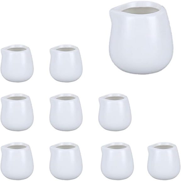 10 Pack Classic Ceramic Creamer Set, Mini Porcelain Milk Pitcher, White (without Handle), 50ml