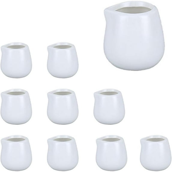 10 Pack Classic Ceramic Creamer Set, Mini Porcelain Milk Pitcher, White (without Handle), 50ml