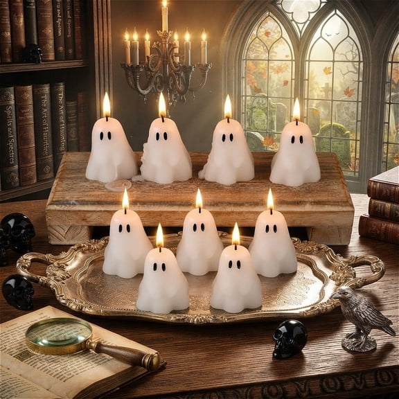 10Pack Classic White Ghost Soy Wax Candles Halloween Table Decor