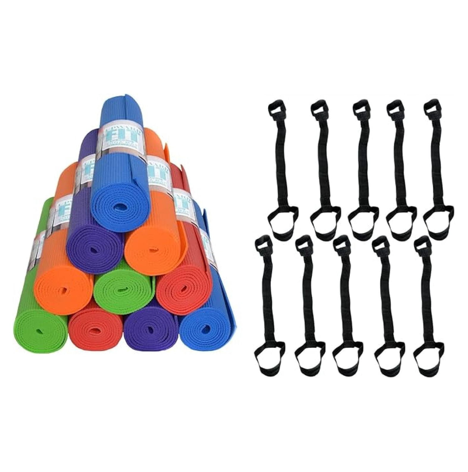 10-Pack Classic Yoga Mat With Carrying Strap, 68" x 24" Non Slip , 4mm Thick Fitness Mat, Anti-Tear, Bulk Yoga Mats for Home Workout, Gym, School, or Studio