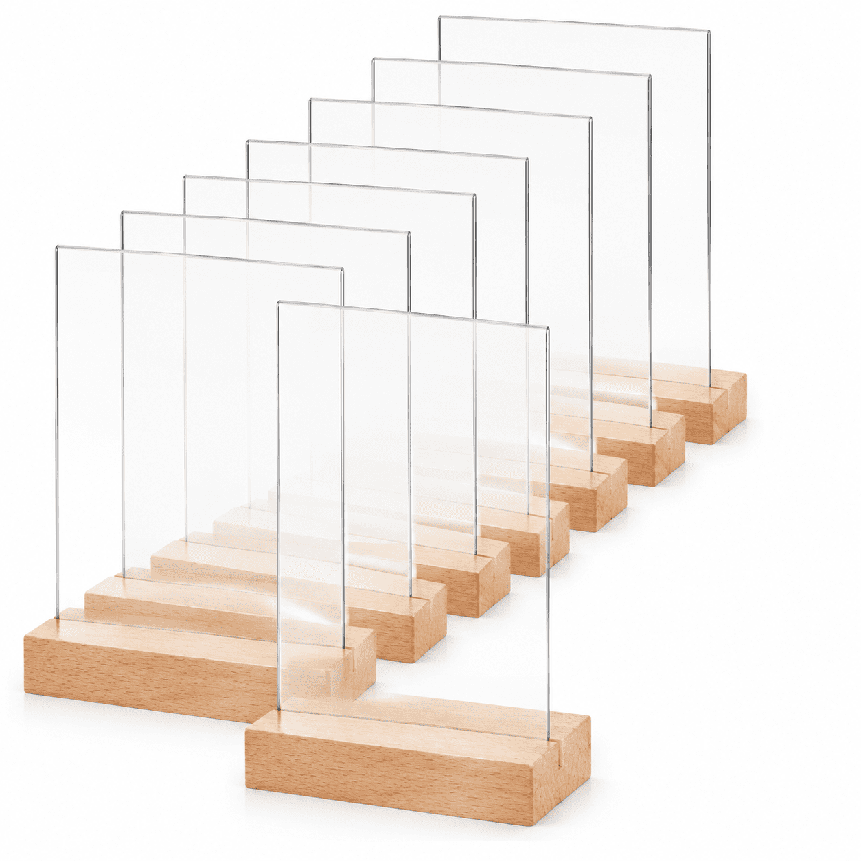 10 Pack Clear Acrylic Sign with Wood Base T Shape Sign Holder Vertical ...
