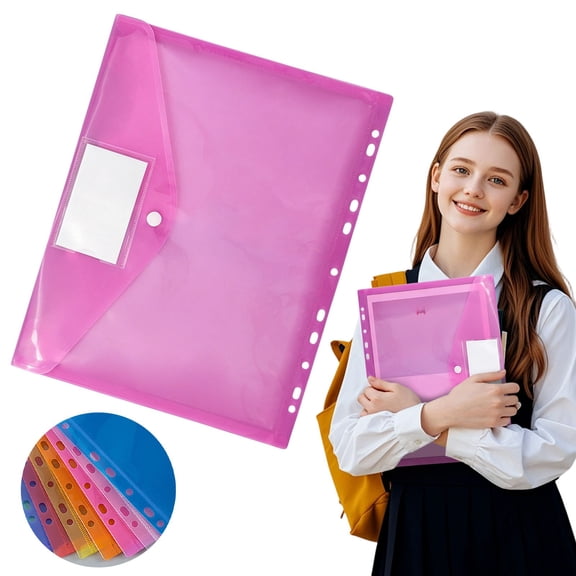 10 Pack Clear Document Folders Plastic Envelopes Poly Envelopes File Envelopes with Label Pocket and Snap Button for Home Work Office Organization, Letter Size/A4 Size, Pink