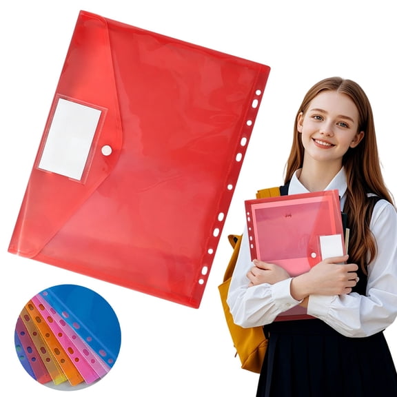 10 Pack Clear Document Folders Plastic Envelopes Poly Envelopes File Envelopes with Label Pocket and Snap Button for Home Work Office Organization, Letter Size/A4 Size, Red