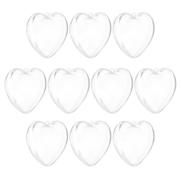 10 Pack Clear Fillable Heart Ornament, 2.4 Inch Hanging Plastic Balls Transparent Heart Shaped Decor for DIY Craft