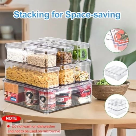 10-Pack Clear Fridge Organizer Bins with Lids, Stackable Refrigerator Storage Containers, BPA-Free with Drain Tray & Anti-Slip Base for Fruits, Veggies, Drinks