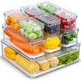 thumbnail image 1 of 10-Pack Clear Fridge Organizer Bins with Lids, Stackable Refrigerator Storage Containers, BPA-Free with Drain Tray & Anti-Slip Base for Fruits, Veggies, Drinks, 1 of 8