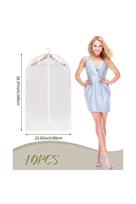 10-Pack Clear Garment Bags 40", Zippered Clothes Protectors for Dustproof Closet Storage