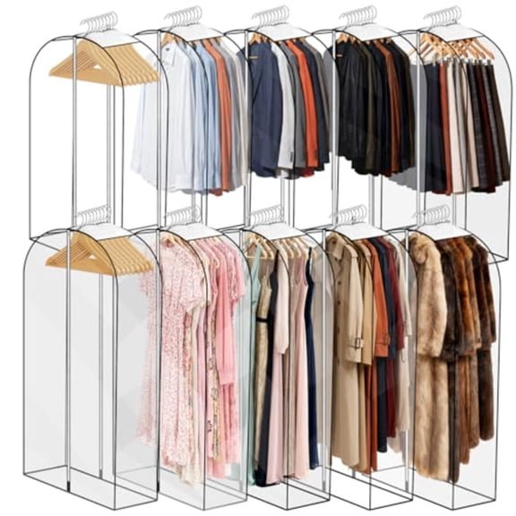 10 Pack Clear Garment Bags for Hanging Clothes 4050'' Long Clothes Storage Bag with Zippers on Double Sides 10 Gusseted Plastic Clothes Cover for Closet Shirts Coats Dresses Fur Jacket Long Suit