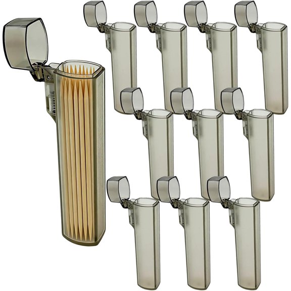 10 Pack Clear Gray Mini Pocket Toothpick Dispenser with Secure Lid, Lightweight Portable Plastic Storage Container, Small Organizer Box for Purse Travel Camping Outdoor Tiny Item Storage