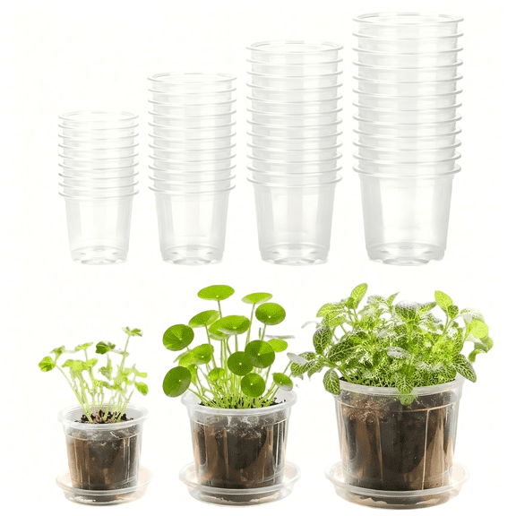 10 Pack Clear Nursery Pots 4 Inch with Drainage Holes,Saucers Transparent Seed Starting Containers for Plants
