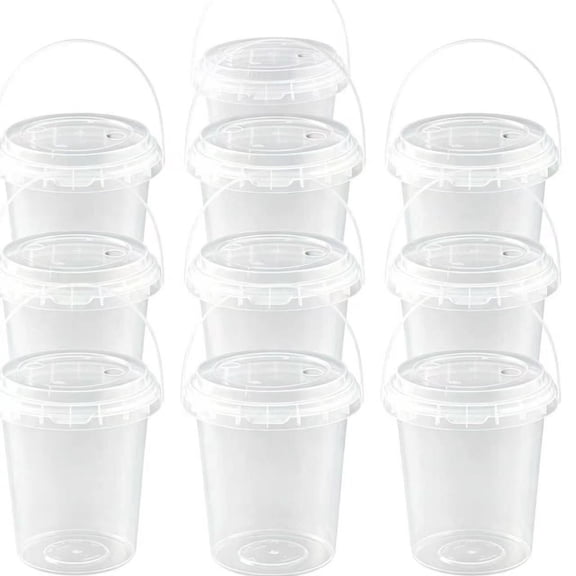 10 Pack Clear Drink Buckets with Lids Straws and Handles, Disposable Party Cups for Iced Coffee Smoothies Milkshakes, Summer Beach Pool Outdoor Party Supplies 1000ml