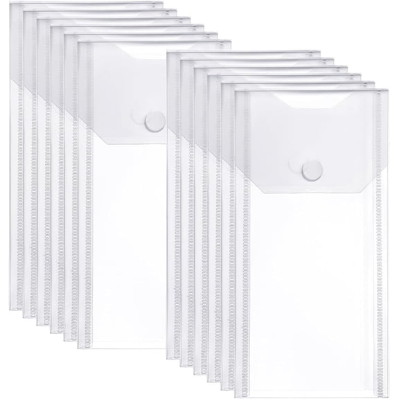 10 Pack Clear Plastic Envelopes Receipt Stickers Storage Holder Hook Loop Closure Document Folders Reusable Waterproof Clear Envelope Pouch for Receipt Cash Office Supplies Organization