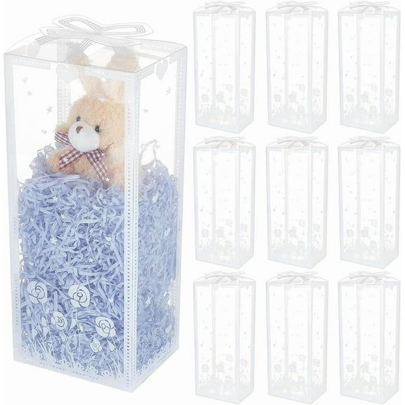 10 Pack Clear Plastic Gift Box with Bowknot 3.1x4.1x9.8inch Rectangle Plastic Storage Boxes