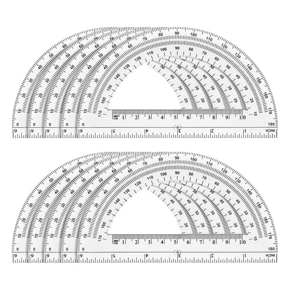 10 Pack Clear Protractor Set, 6 Inch Plastic Geometry Tools, 180 Degree Measurement for School, Office, Classroom