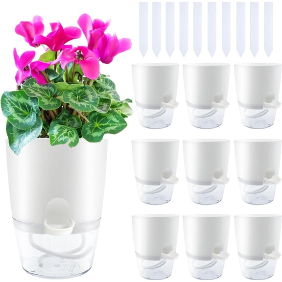 10 Pack Clear Self Watering Planters,4.1Inch Wicking Flower Pots,Plastic African Violet Pots with Watering Bottle Modern Decorative Planter for House Plants,Herbs,Indoor Plants