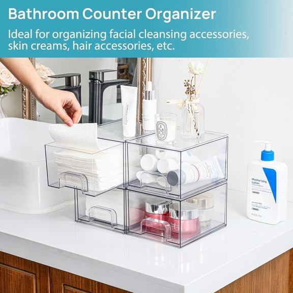 10 Pack Clear Small Stackable Storage Drawers,Acrylic Bathroom Makeup Organizer,Plastic Storage Bins For Vanity, Undersink, Kitchen Cabinets, Pantry, Home Organization