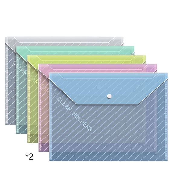 10-Pack Clear Snap Closure File Folders, A4 Document Envelope Pouches for Filing, Organizing Papers at Office, Home and Campus, Transparent Plastic Document Holders Set