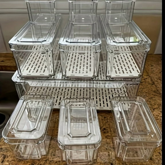 10-Pack Clear Stackable Refrigerator Organizer Bins with Lids BPA-Free