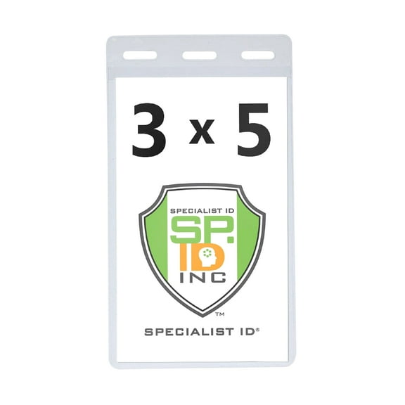 10 Pack - Clear Vertical 3x5 Vinyl Oversized ID Badge Holder - Protective Sleeve with Lanyard Slot Holes for Ticket, Pass or Credential - 3 x 5 Inches (XL35V) by Specialist ID