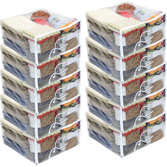 10-Pack Clear Vinyl Zippered Comforter Moving Storage Bags 21 x 21 x 10 Inch with Rope Handle