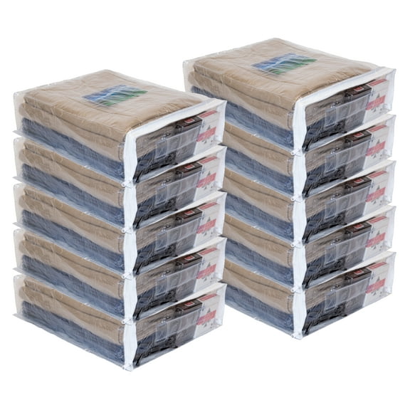 10-Pack Clear Vinyl Zippered Storage Bags 12 x 15 x 4 Inch