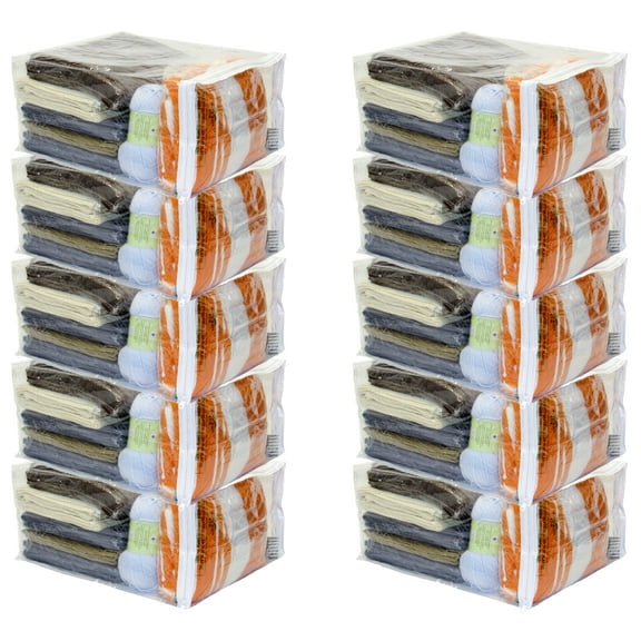10-Pack Clear Vinyl Zippered Storage Bags 15 x 18 x 9 Inch