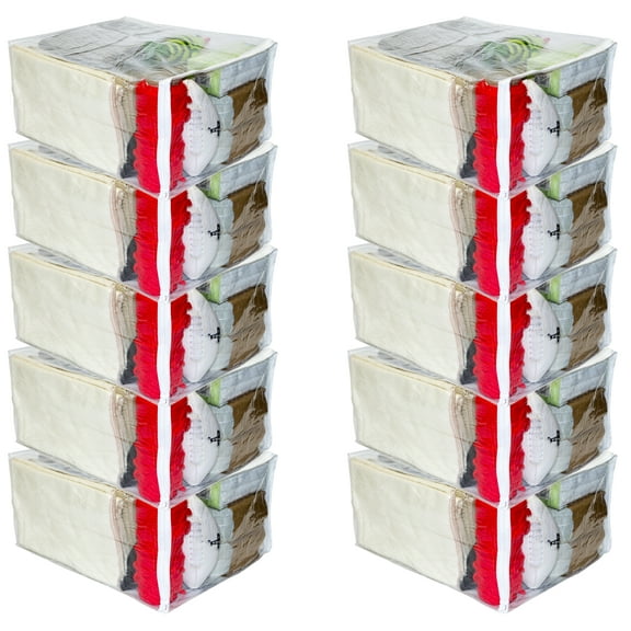 10-Pack Clear Vinyl Zippered Sweater Storage Bags 17 x 20 x 10 Inch