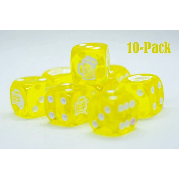 10-Pack Clear Yellow W/White 16Mm D6 Dice Featuring A White Mug On The '1' Side