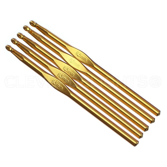 10 Pack - CleverDelights Size K (Size 10.5) Aluminum Crochet Hooks - 6" Length - 6.5mm Diameter