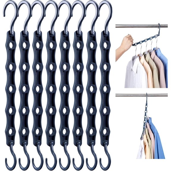 10 Pack Closet Organizers and Storage with 5 Holes for Cascading, Multipurpose, Space Saving Hanger Organizer, Closer Organizer for Closet Organization, Dorm Room Essentials - Misty Blue