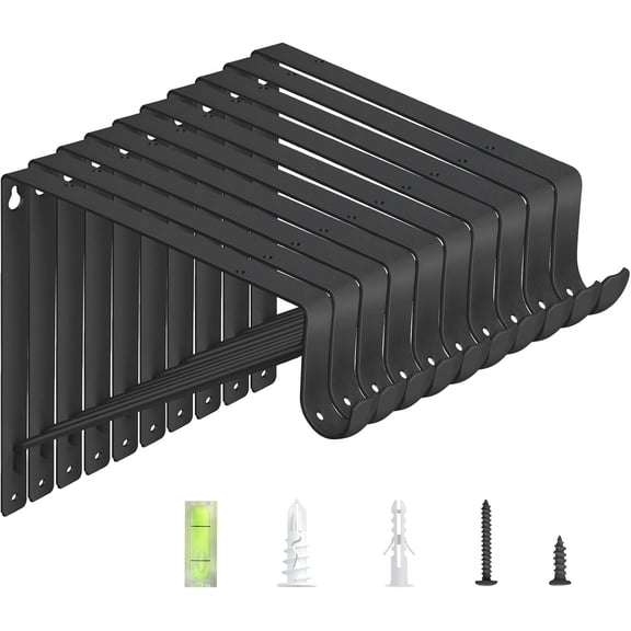 10-Pack Closet Rod Bracket, 10.8x10.8Inch Closet Shelf Brackets Heavy Duty Wall Mounted, Matte Black Steel Closet Rod Support Brackets Holder, 300 Lbs Load Capacity with Anchors Screws