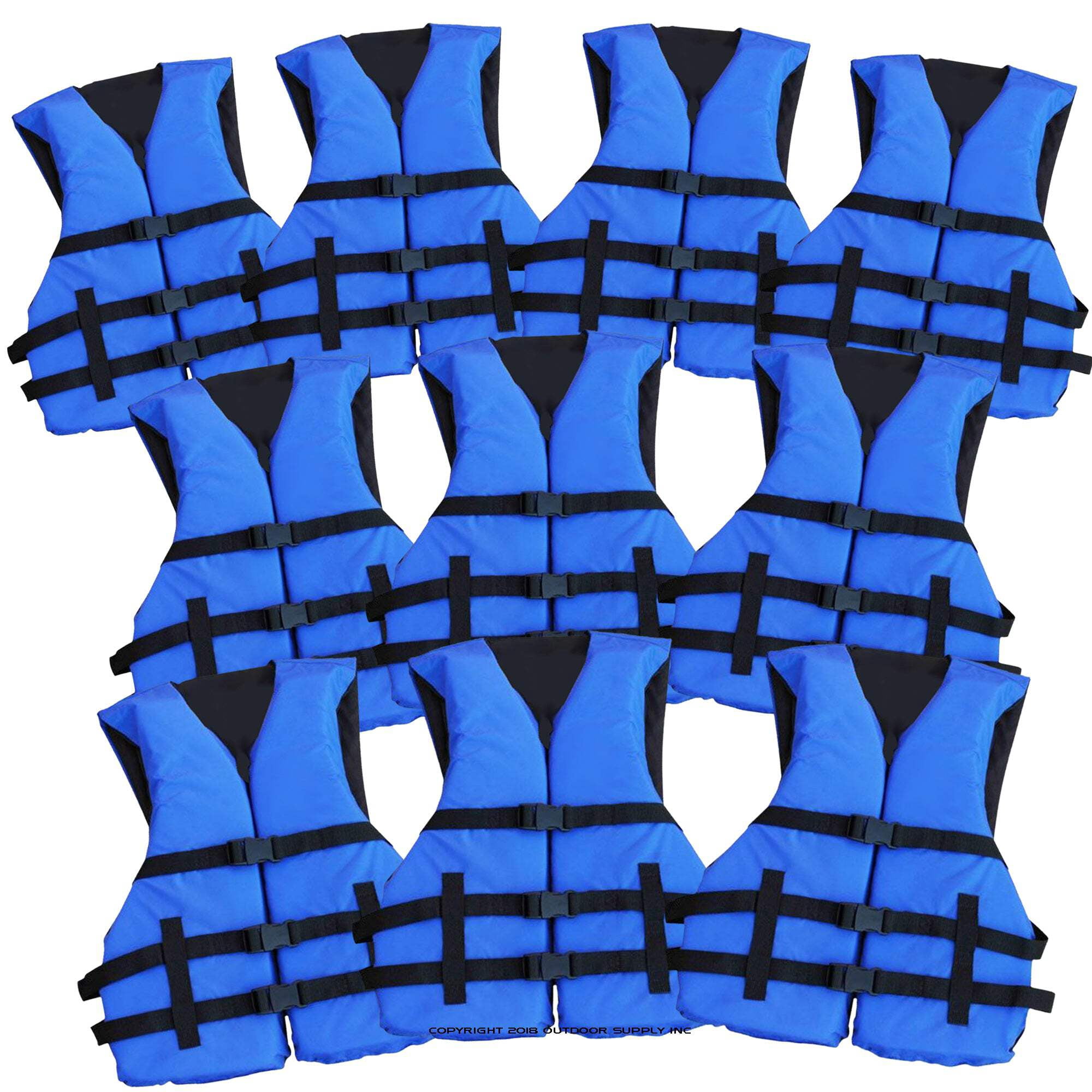 10 Pack Coast Guard Approved Life Jacket By Hardcore Water Sports (Blue)