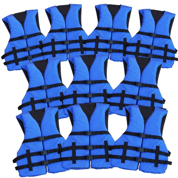 10 Pack Coast Guard Approved Life Jacket By Hardcore Water Sports (Blue)